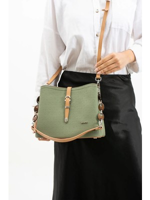 Just Polo Kadın Yeşil Taba Gofraj Baskılı Just&polo Desenli Fermuar Kapama Vegan Omuz ve El Çantası