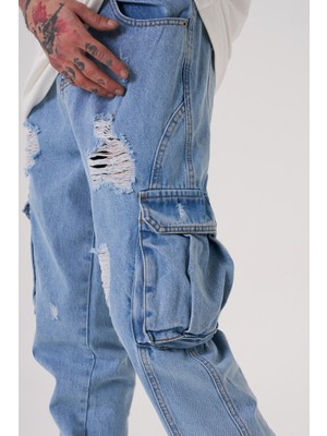 Machinist Erkek Yıkamalı Kargo Pantolon Mavi