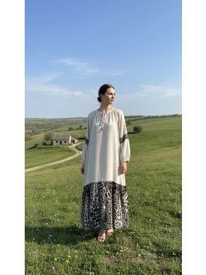 Invee 6763 Ekru  Koton Elbise