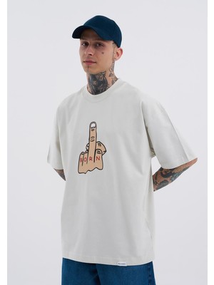 Machinist Erkek Middle Finger Oversiz Tişört Uzay Grisi