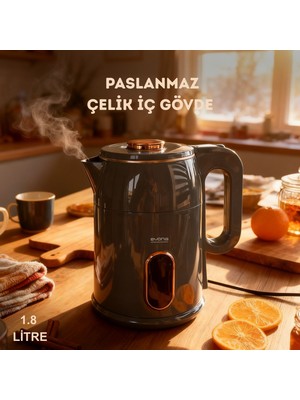 Evona Kettle Gri Su Isıtıcısı 1.8 litre Kapasite & Paslanmaz Çelik & LED Gösterge Işıklı Caldera