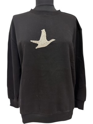 Phuti Kuş Detaylı Siyah Sweatshırt