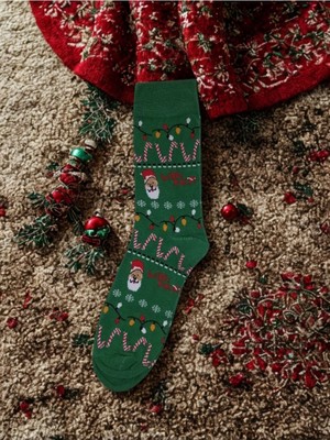 Christmas Socks Işıklı Noel Baba Figürlü Dokuma Yılbaşı Çorap