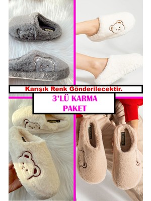 Nmoda 3'lü Paket Ev Terliği Çeyiz Terliği Kışlık Terlik Ses Yapmaz Hafif Taban Taban