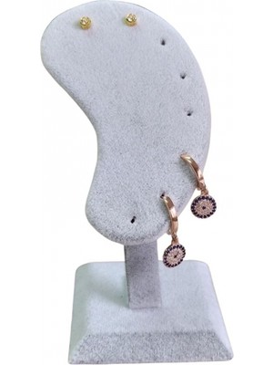 Özer Kutu Süet (Gri) Kulak Şeklinde Ayaklı Küpe Standı,küpe Sergileme Standı,takı Organizatör