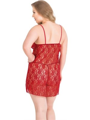 Aria's Closet Büyük Beden Kırmızı Kısa Tül Gecelik AX14036