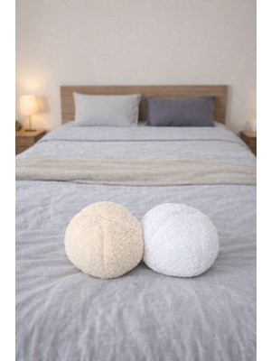 Aden Tekstil 2'li Top Yastık Krem & Beyaz