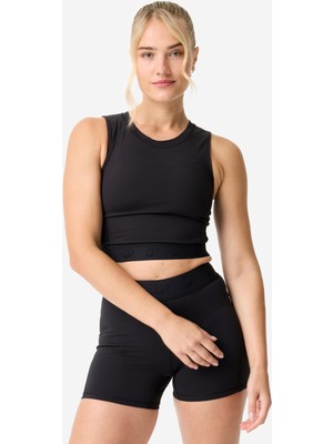 Decathlon Domyos Kadın Crop Top Spor Tişörtü - Siyah