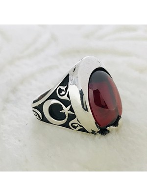 Canka Kırmızı Zirkon Taşlı 925 Ayar Gümüş Erkek Yüzük