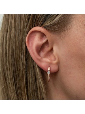 Costurera Gümüş Oval Damla Taşlı Kadın Küpe