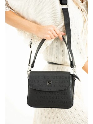 Just Polo Siyah 2 Bölmeli Omuz Çantası Monogram 2197MH