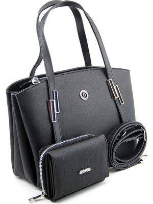 Just Polo Kadın Siyah 5 Bölmeli El ve Omuz Çantası ve Cüzdan Kombini 05013MH