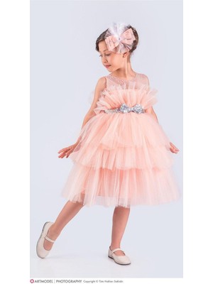 Magu Kız Çocuk Tütülü Astarlı Tokalı Elbise Abiye