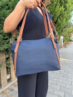 Just Polo Kadın Yeşil Taba Büyük Boy Lakost Kumaş El ve Omuz Çantası P346037MH