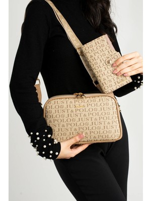 Just Polo Kadın Orta Boy Baskılı Şık Omuz Çantası ve Cüzdanı Kombin Shopper K232053MH