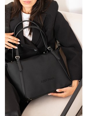 Just Polo Kadın Siyah Büyük Boy Lakost Kumaş El ve Omuz Çantası P346037MH