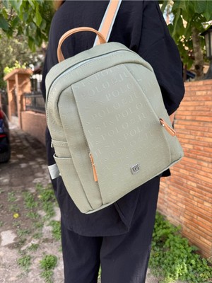 Just Polo Kadın Yeşil Camel 9 Gözlü Büyük Boy Sırt Çantası