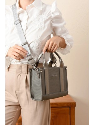 Just Polo Kadın Gri Orta Boy Keten El ve Omuz Çantası 236072MH