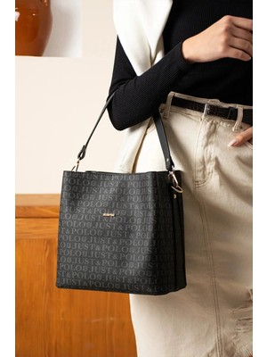 Just Polo Kadın Monogram Baskılı El ve Omuz Çantası Ebat 25 x 25