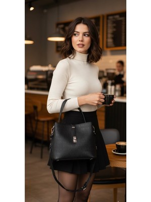 Just Polo Kadın Orta Boy 3 Bölmeli Ayarlanabilir Askılı Şık El & Omuz Çantası Shoulder Bag Ebat : 22 x 20 cm