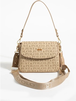 Just Polo Kadın Kum Baskı Desenli Kolon Askılı 3 Bölmeli Omuz Çantası 2184MH