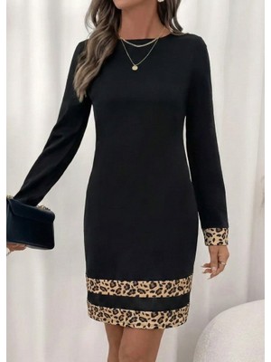 Kendim Fashion Kadın Uzun Kollu Bisiklet Yaka Mini Ithal Krep Elbise