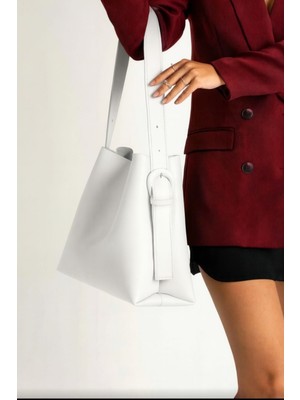 Özüm Takı Çanta Kadın Büyük Boy Omuz ve Kol Çantası Beyaz