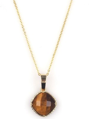 Taşmir Kaplan Gözü Doğal Taş Gold Renkli Kolye