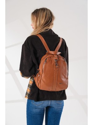 Just Polo Kadın Yeni Sezon Taba Yumuşak Deri Sırt ve Kol Çantası