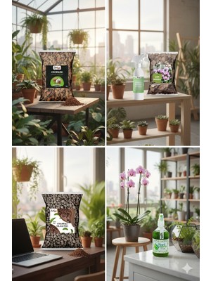 ByKurt Orkide Bakım Seti 5’li Besin - Böcek Kovucu - Çam Kabuğu - Kil - Coco Husk Planthome PowerMix