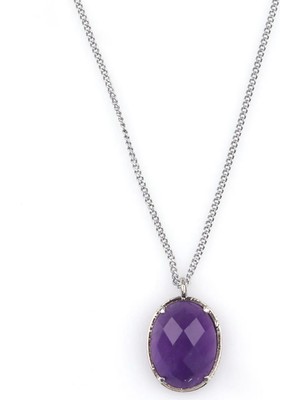 Taşmir Ametist Doğal Taş Gümüş Renkli Kolye