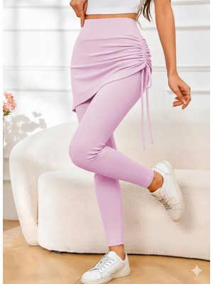 Kendim Fashion Kadın Yüksek Bel Yandan Büzgülü Alttan Uzun Kaşkorse Tayt Etek