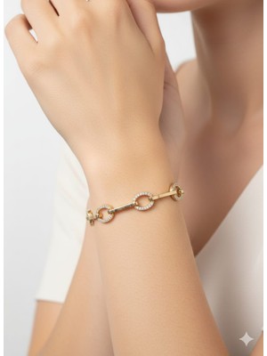 Akfecan Çelik Geometrik Zirkon Taşlı Paslanmaz Çelik Bileklik