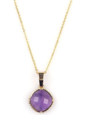 Taşmir Ametist Doğal Taş Gold Renkli Kolye