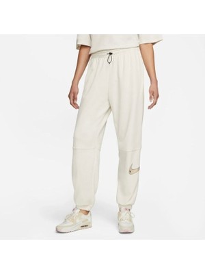 Nike Sportswear Swoosh Fleece High Rise Jogger Kadın Krem Rengi Eşofman Altı DM6205-030