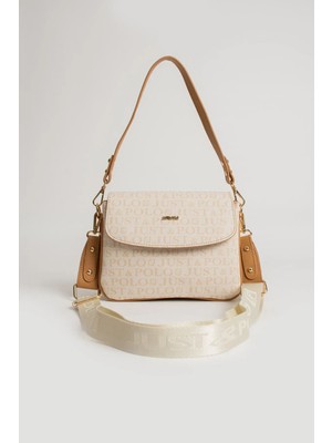 Just Polo Kadın Krem Taba Baskı Desenli Kolon Askılı 3 Bölmeli Omuz Çantası 2184MH