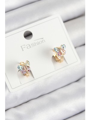 Getittir Pirinç Zirkon Taşlı Kelebek Model Gold Renk Çocuk Küpe - Lisinya