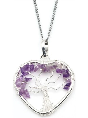 Taşmir Ametist Doğal Taş Hayat Ağacı Kalp Model Kolye