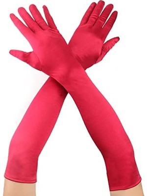 Lunaev Kırmızı Renk Dirseğe Kadar Uzun Kumaş Eldiven 40 cm