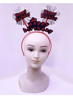 Evolvera Happy Birthday Yazılı Püsküllü Neon Kırmızı Renk Doğum Günü Tacı 22X19 cm