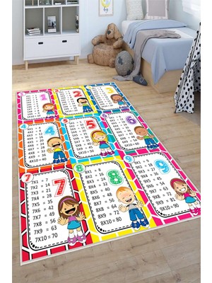 Pelura Halı Çarpım Tablosu Desenli Yıkanabilir Kaymaz Taban Eğitici Öğretici Anaokulu ve Kreş Halısı Çocuk Halısı