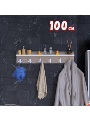 Modilayn Kedi Serisi (96,4X18 Cm) 6'lı Set 18 Kancalı Banyo Askısı | Ekstra Düzen ve Yer Tasarrufu