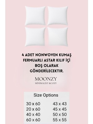 Moonzy Minimalist & Cozy   Fermuarlı Kırlent Iç Astarı , 4 Lü Pakette , 8 Farklı Ebat Seçeneği, Beyaz, Nonwoven Kumaş