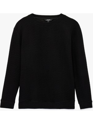 Koton Regular Fit Uzun Kollu Dokulu Bisiklet Yaka Sweatshirt