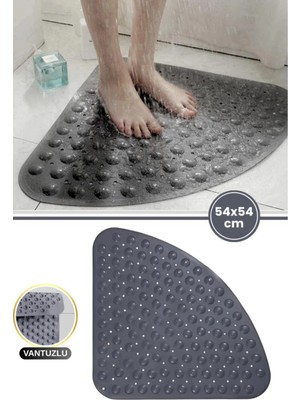 Zuzu Made Vantuzlu Midye Tasarımlı Kaydırmaz Duş ve Banyo Paspası 54X54 cm Antrasit Gri Pearlette Bath Mat
