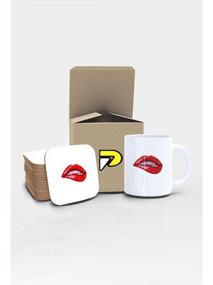 Dudak Popart Tasarımlı Baskılı Kupa Bardak Seti, Eğlenceli Özel Hediye Mug