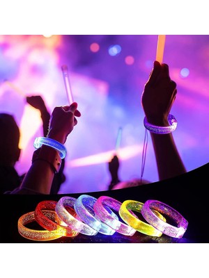 Evolvera LED Işıklı Pilli Işıklı Rengarenk Kalın Bileklik Işıklı Bilezik Karışık Renk 1 Adet