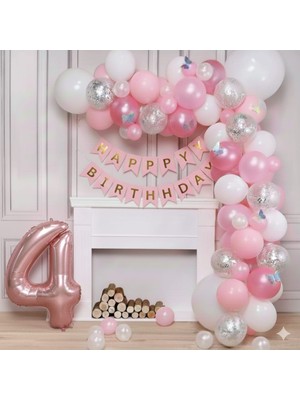 Lüks Pembe Balon Doğum Günü Yaş Parti Set