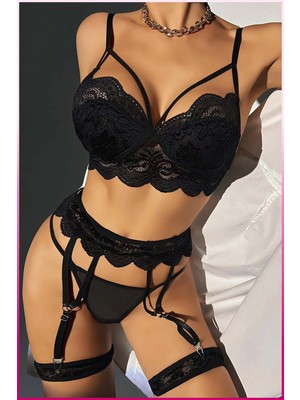 Haye Collection Under Moda Kadın Siyah Dantel Detaylı Jartiyer Takım