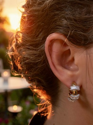 MonCherietr Rolıa Zirkon Taşlı Altın Kaplama Halka Küpe